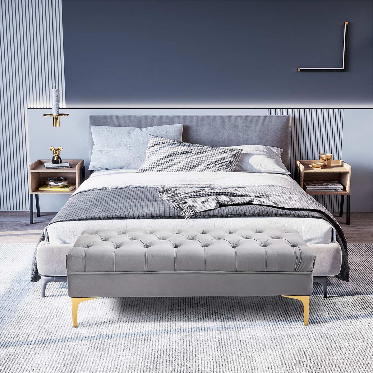 Bench Bed Bench Shoe Bench With Raised Legs Velvet Light Gray 118X45X42Cm For Bedroom