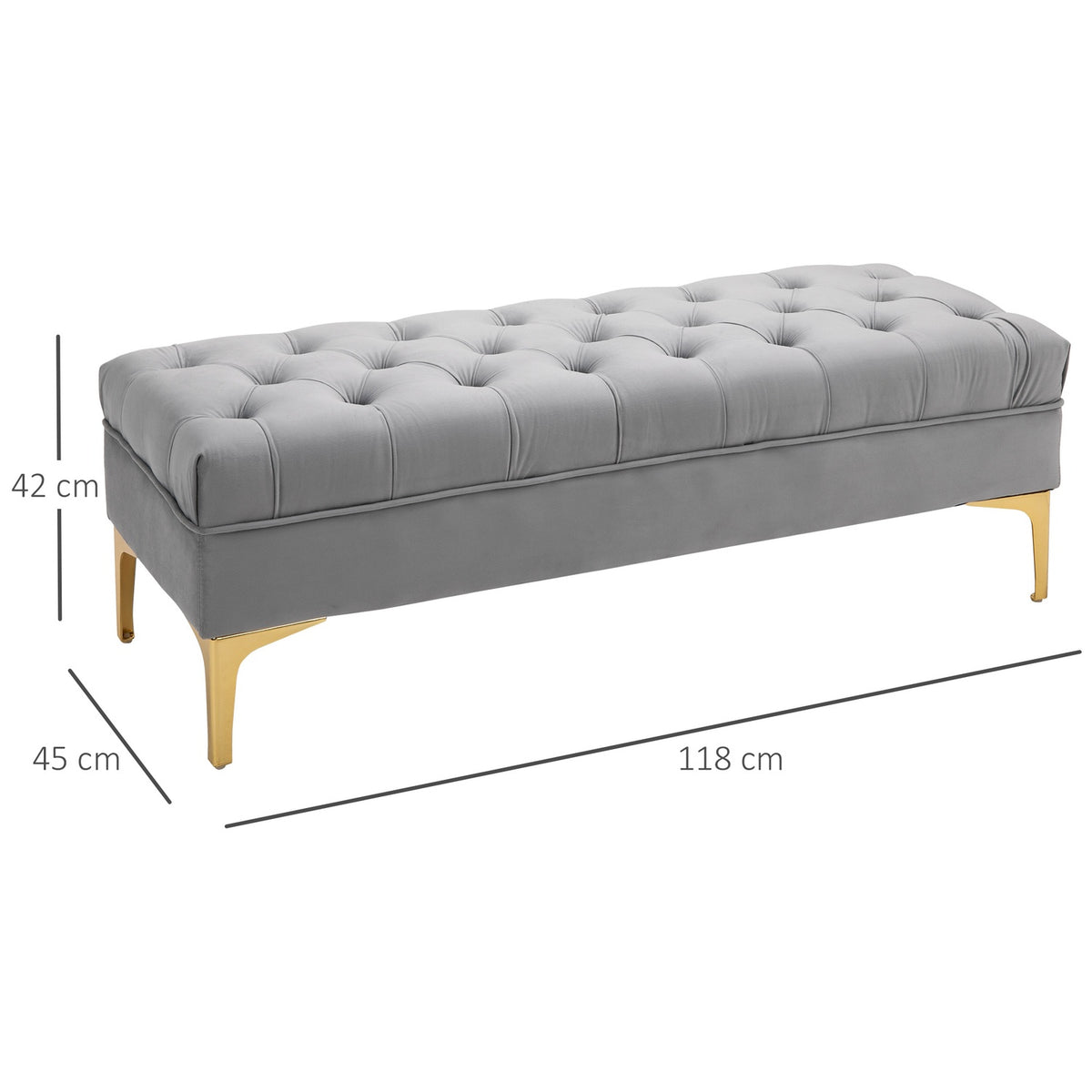 Bench Bed Bench Shoe Bench With Raised Legs Velvet Light Gray 118X45X42Cm For Bedroom