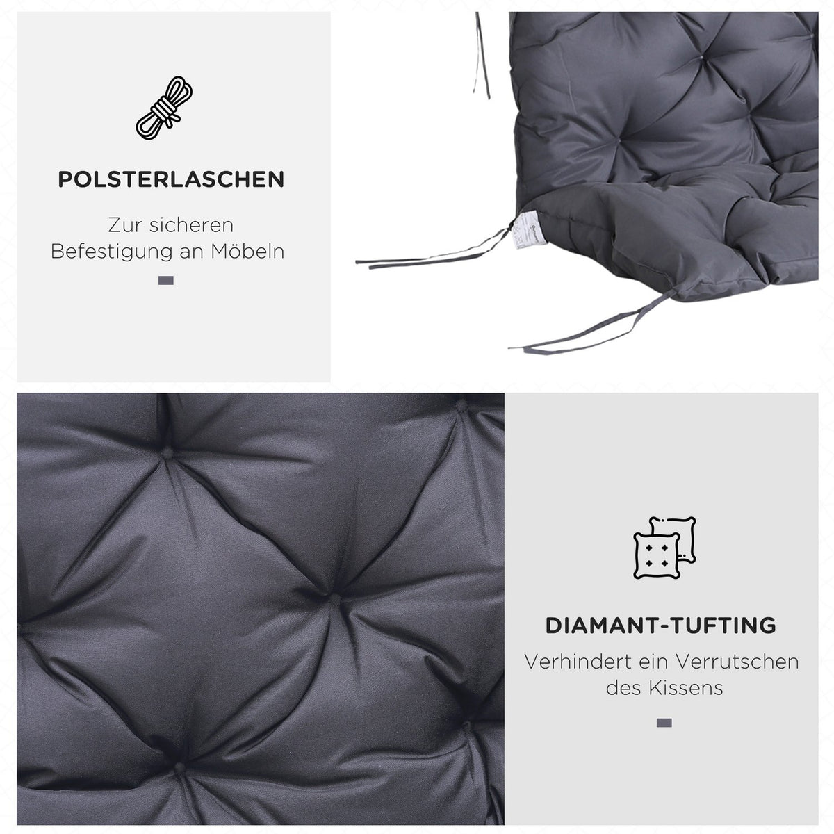 Bench Cushion Seat Cushion Back Cushion Cushion For Bench Garden Bench Garden Furniture Porch Swings 150 98X8Cm Cotton Dark Gray