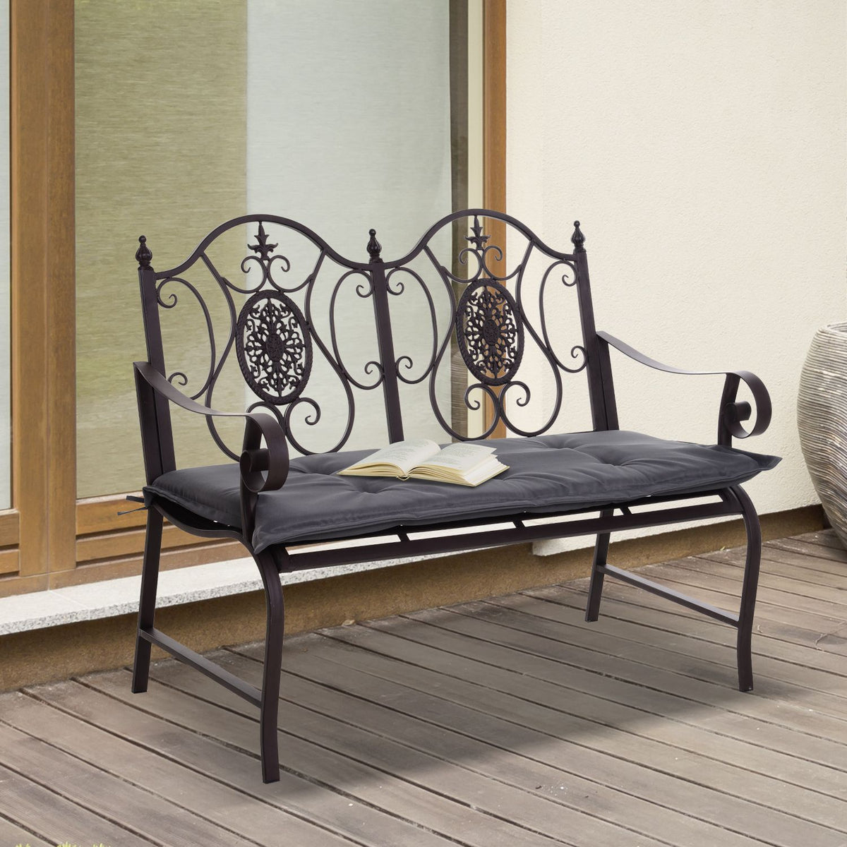 Bench Cushion Set Of 2 Seat Cushions For Garden Bench, Soft Padding Made Of Polyester, Dark Gray, 120X54X5Cm