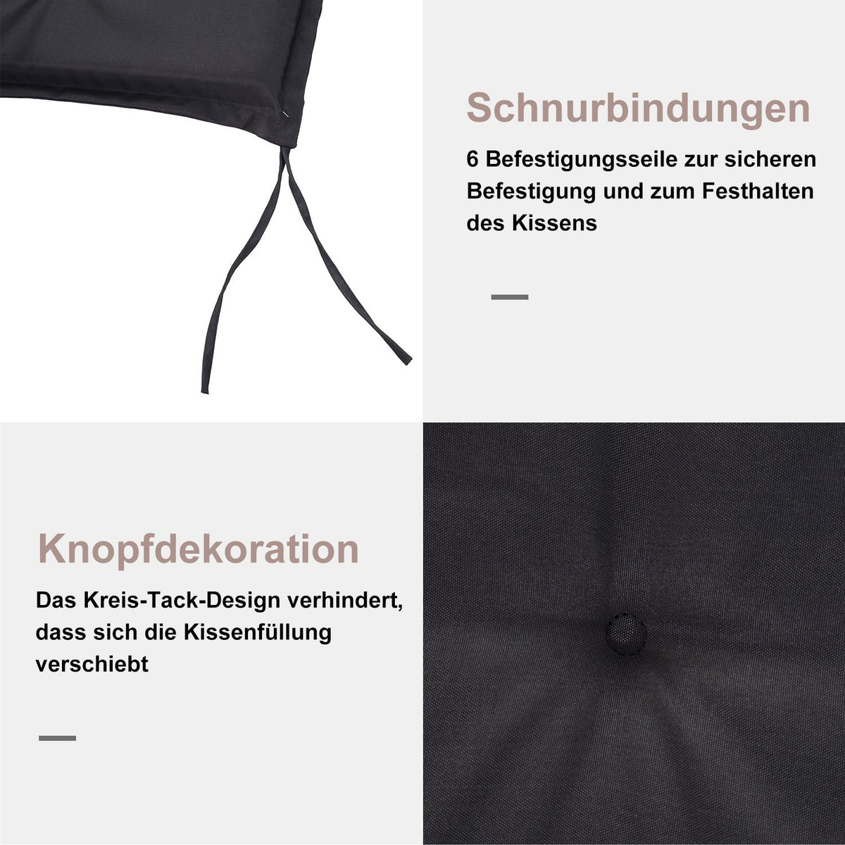 Bench Cushion Set Of 2 Seat Cushions For Garden Bench, Soft Padding Made Of Polyester, Dark Gray, 120X54X5Cm