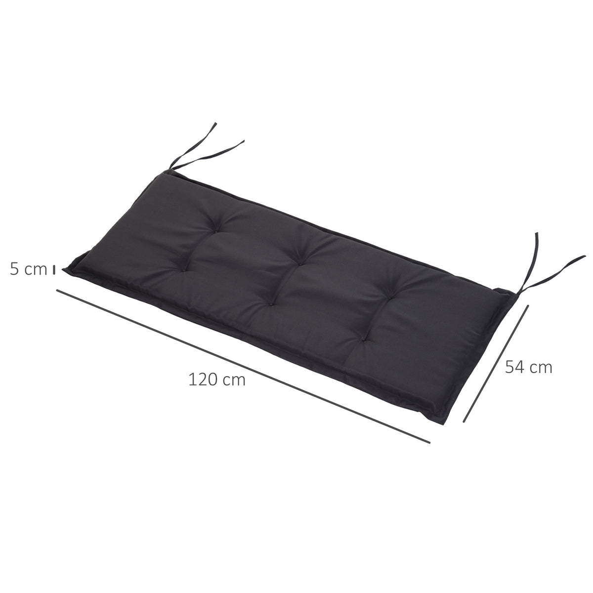 Bench Cushion Set Of 2 Seat Cushions For Garden Bench, Soft Padding Made Of Polyester, Dark Gray, 120X54X5Cm