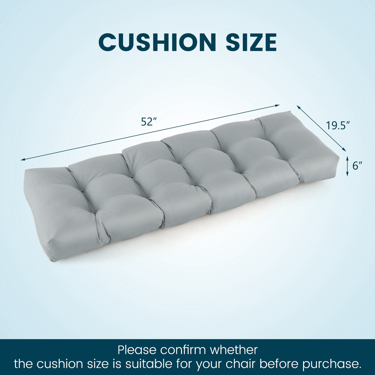 Bench Cushion, Tufted Indoor Outdoor, 52 x 19.5 x 6