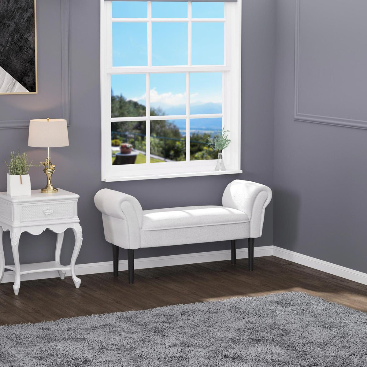 Bench For Bedroom Bed Bench, Upholstered Bench In Gray, Mdf & Foam, 102X31X51Cm