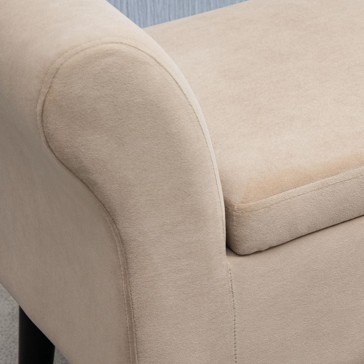 Bench For Living Room Modern Upholstered Bench With Storage Space, Velvety Polyester, Rubber Wood, Armrests, 115.5X43.5X66Cm