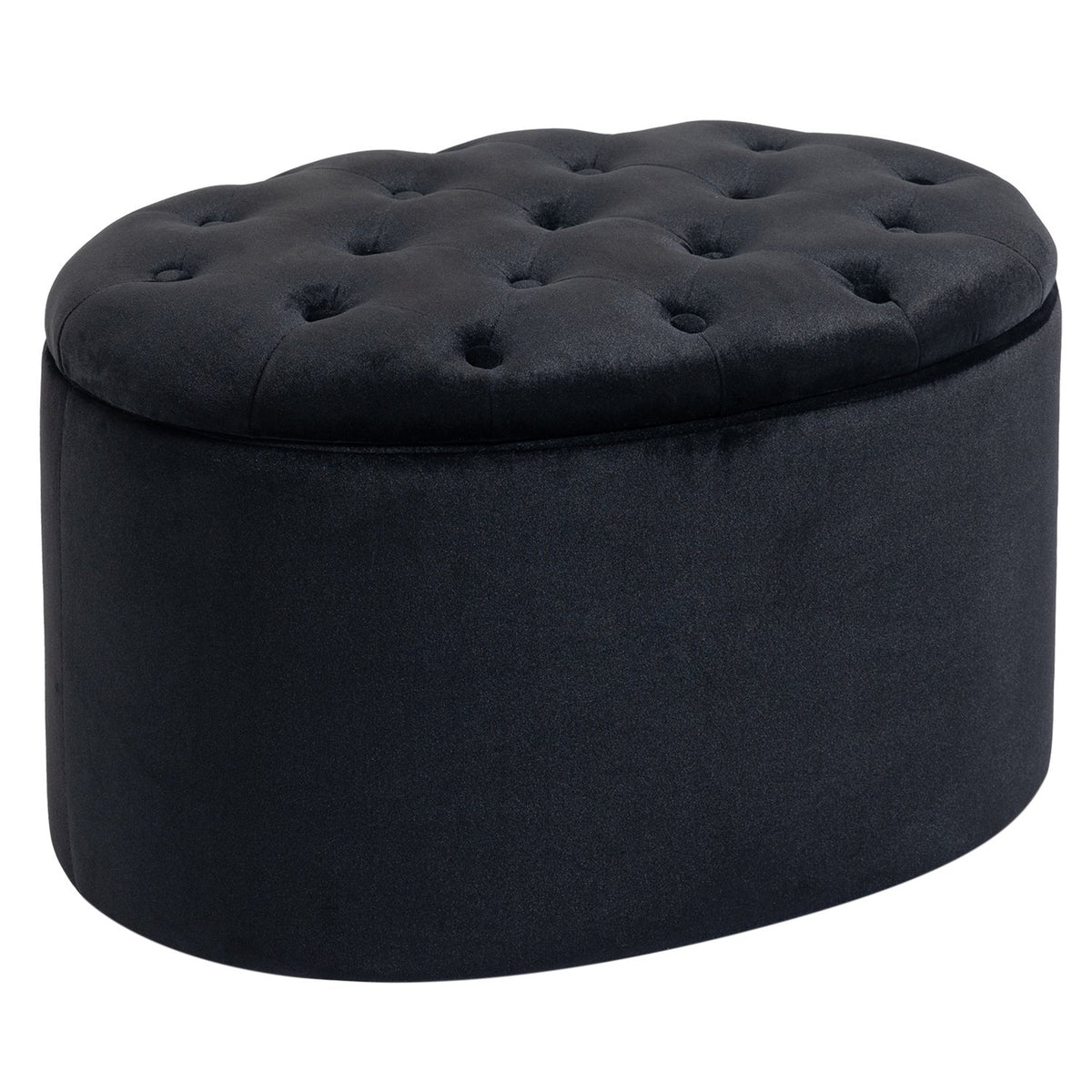 Bench In Black Modern Upholstered Bench With Storage Space, Velvety Polyester, Rubber Wood, Oval Shape, 71X52X42Cm