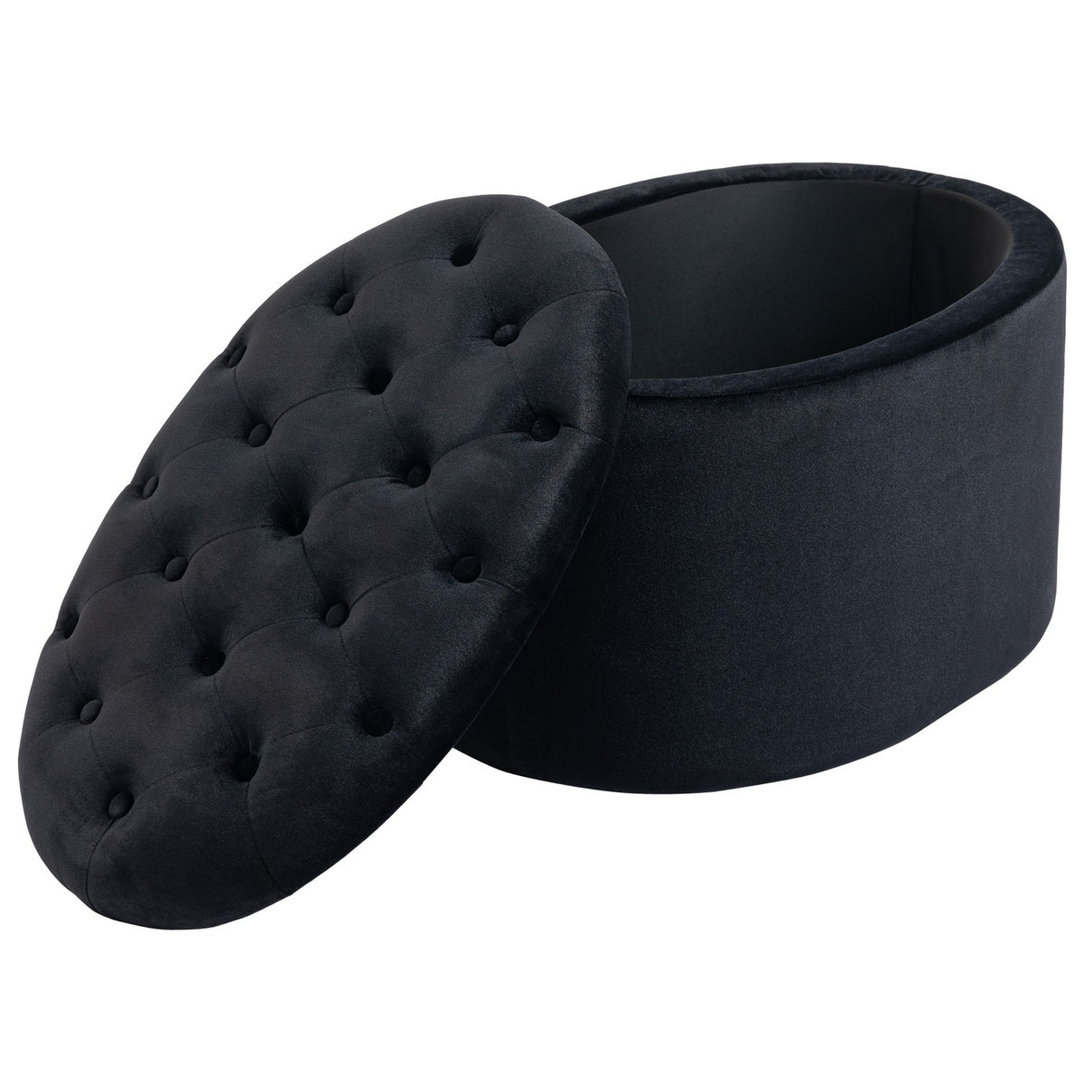 Bench In Black Modern Upholstered Bench With Storage Space, Velvety Polyester, Rubber Wood, Oval Shape, 71X52X42Cm