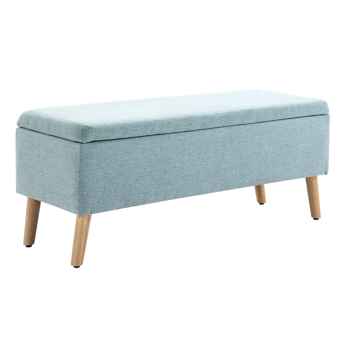 Bench In Light Green Upholstered Bench With Storage Space, Linen-Like Polyester, Rubber Wood, Scandinavian Design, 110X39X45Cm