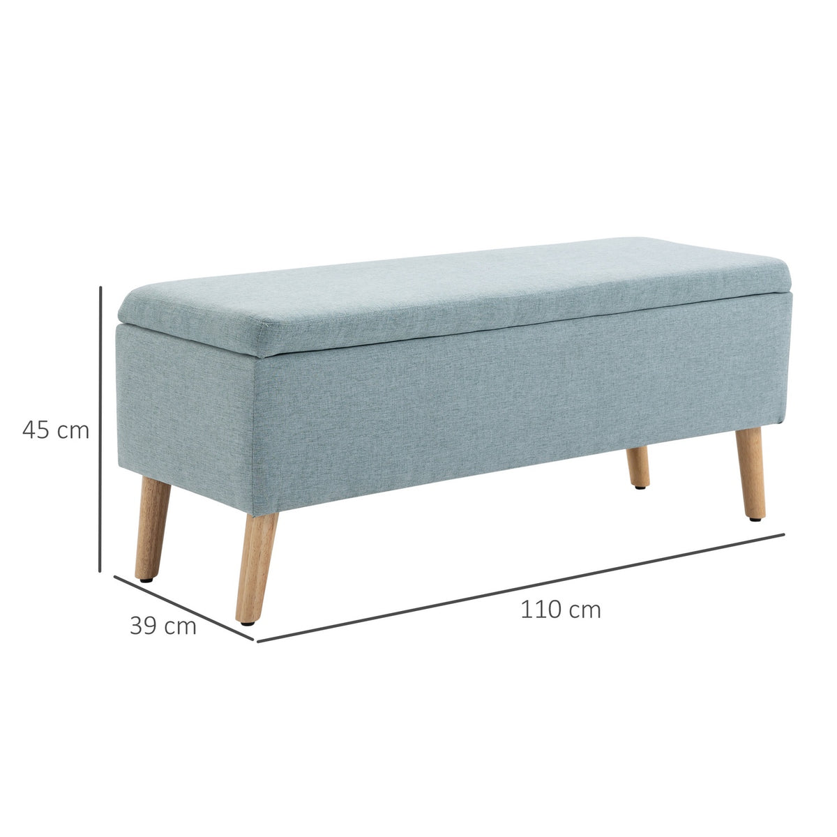 Bench In Light Green Upholstered Bench With Storage Space, Linen-Like Polyester, Rubber Wood, Scandinavian Design, 110X39X45Cm