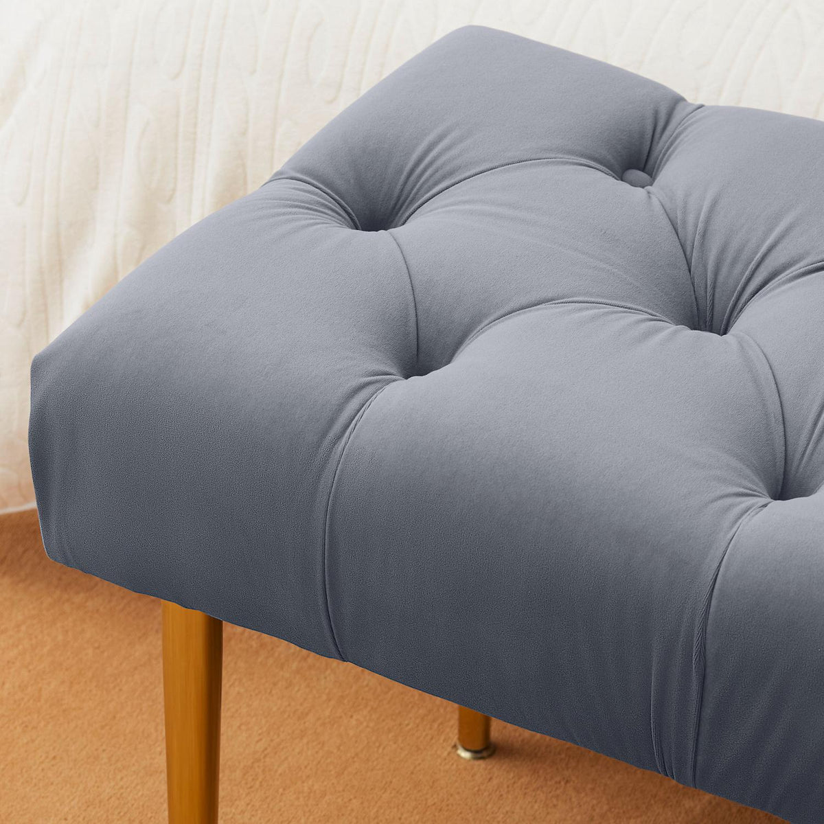 Bench In Velvet Look, Upholstered Bench, Bed Bench For Living Room, Load Capacity Up To 200 Kg, Steel, Light Gray, 115 X 46 X 49 Cm