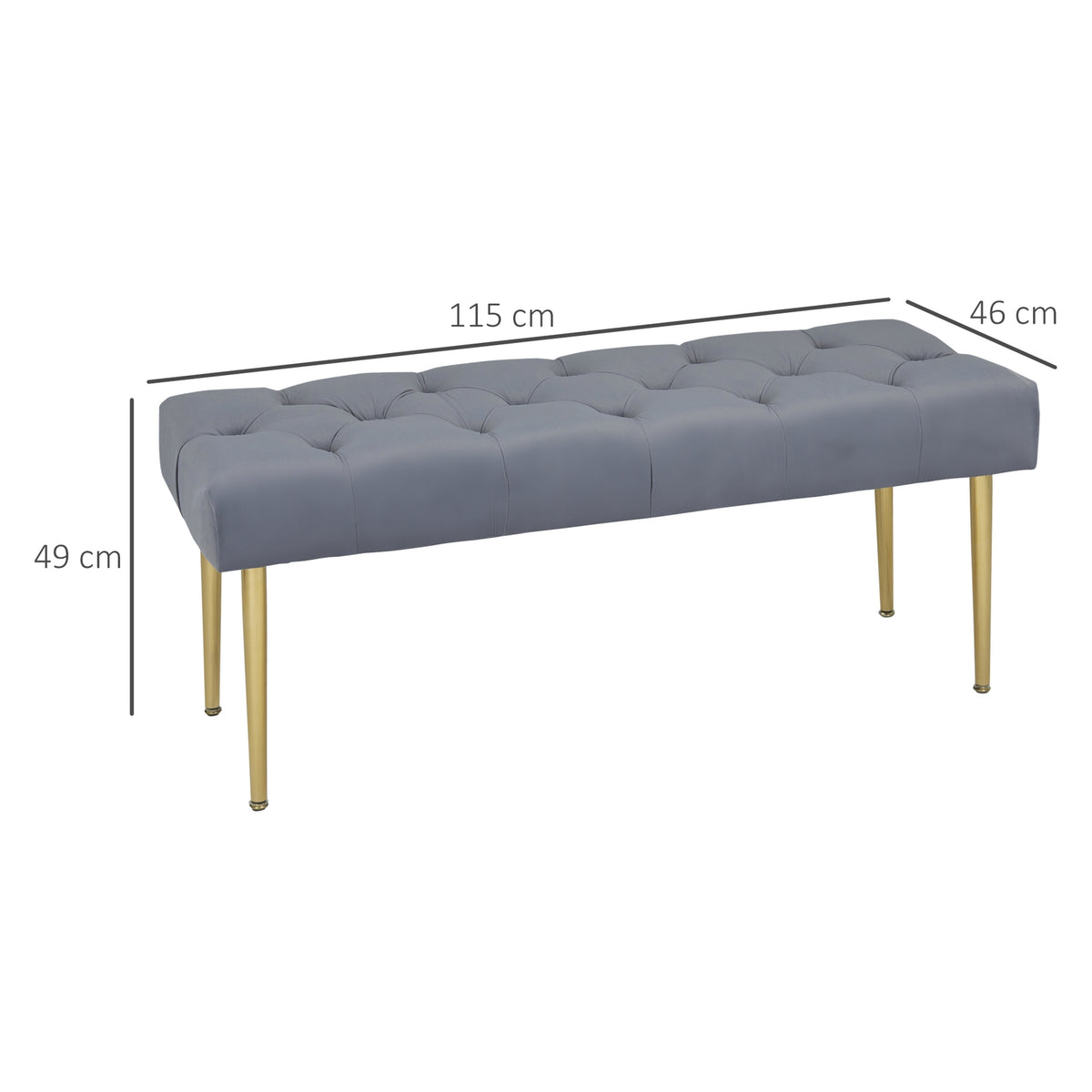 Bench In Velvet Look, Upholstered Bench, Bed Bench For Living Room, Load Capacity Up To 200 Kg, Steel, Light Gray, 115 X 46 X 49 Cm