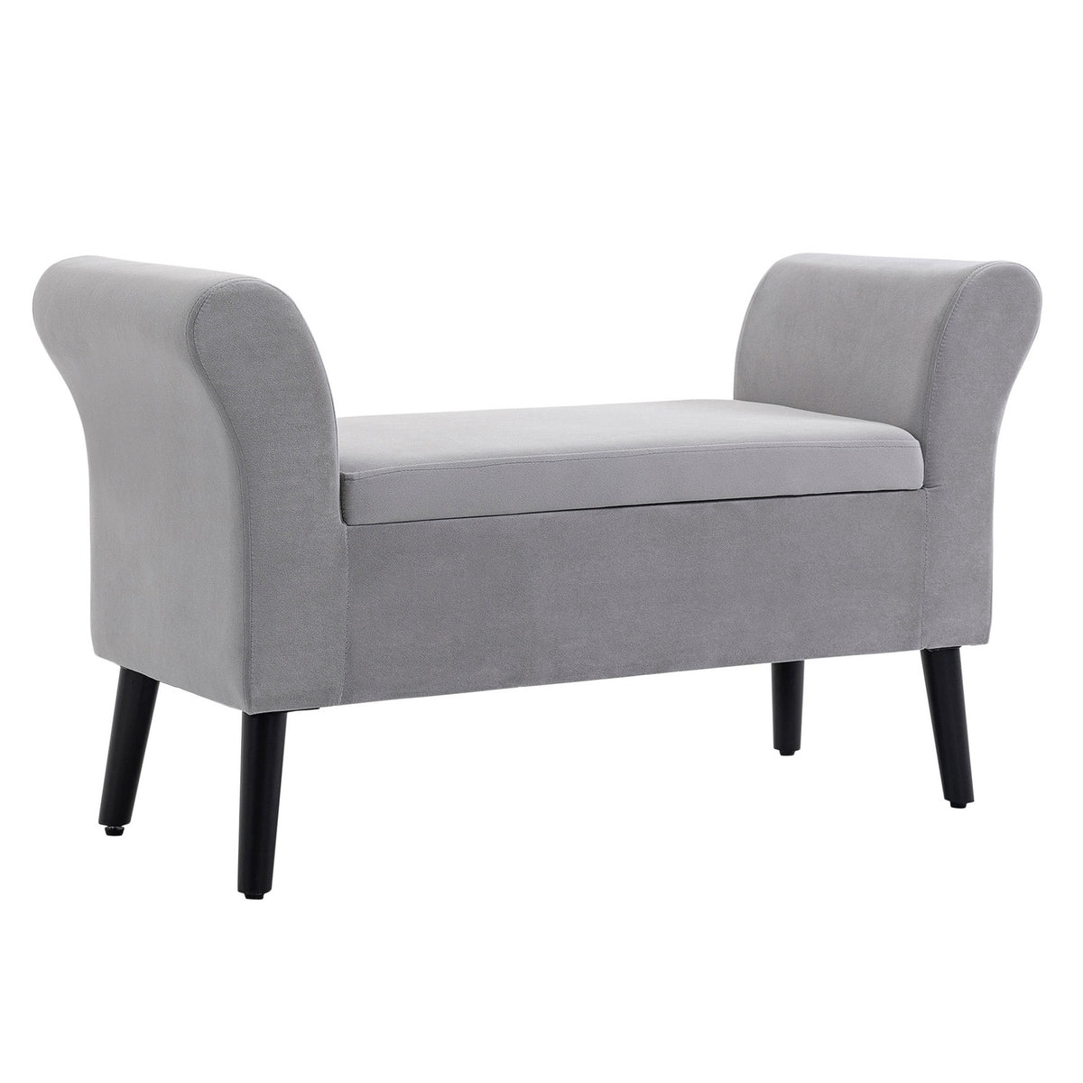 Bench Light Gray Upholstered Bench Storage Velvet Polyester Rubber Wood Modern Hallway Bedroom