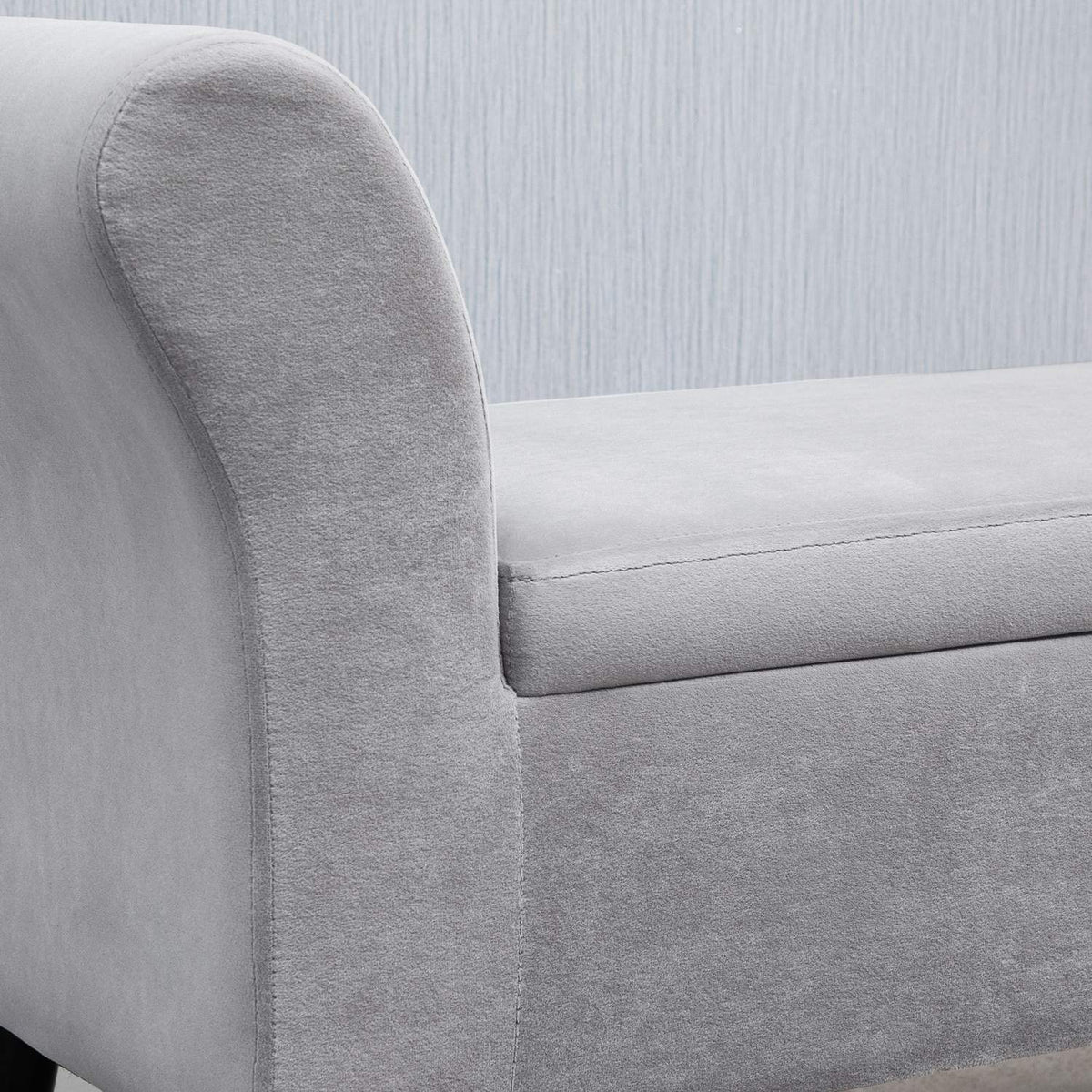 Bench Light Gray Upholstered Bench Storage Velvet Polyester Rubber Wood Modern Hallway Bedroom