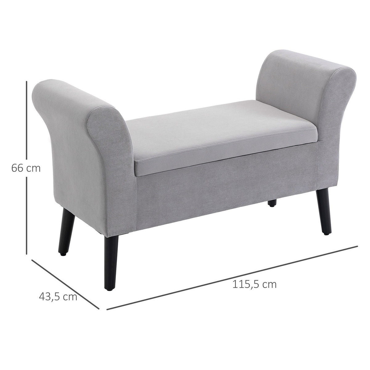 Bench Light Gray Upholstered Bench Storage Velvet Polyester Rubber Wood Modern Hallway Bedroom