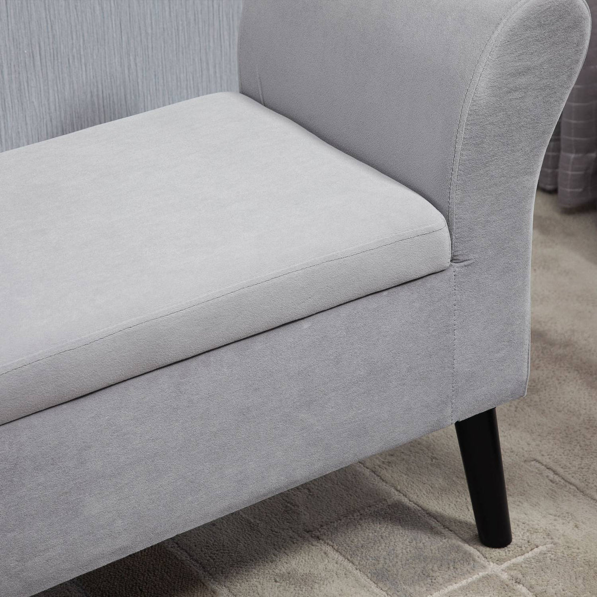 Bench Light Gray Upholstered Bench Storage Velvet Polyester Rubber Wood Modern Hallway Bedroom