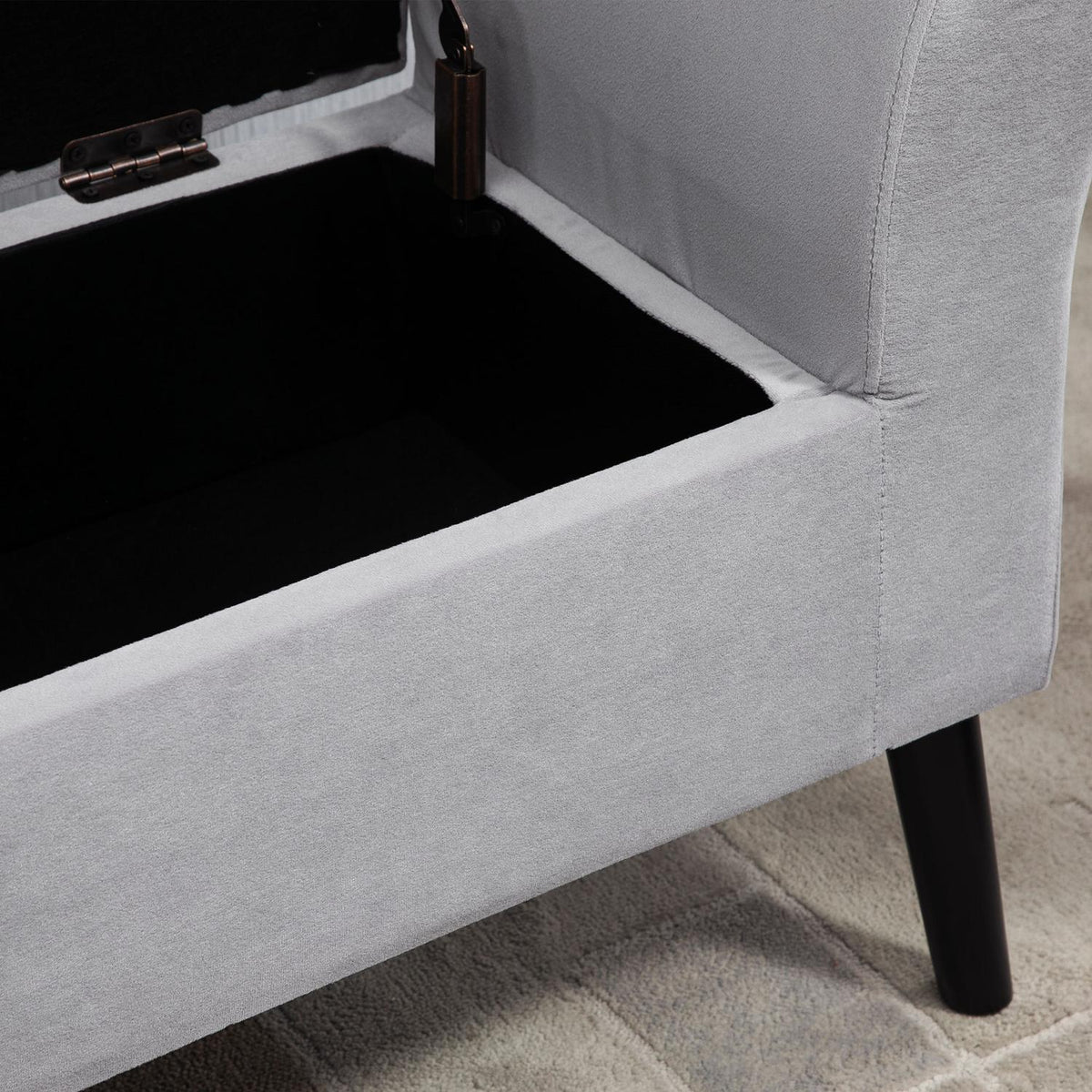 Bench Light Gray Upholstered Bench Storage Velvet Polyester Rubber Wood Modern Hallway Bedroom