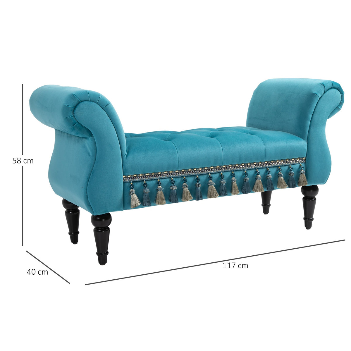 Bench Luxury Upholstered Bench Stool Bench Made Of Polyester And Rubber Foam Stylish Blue 117 X 40 X 58 Cm