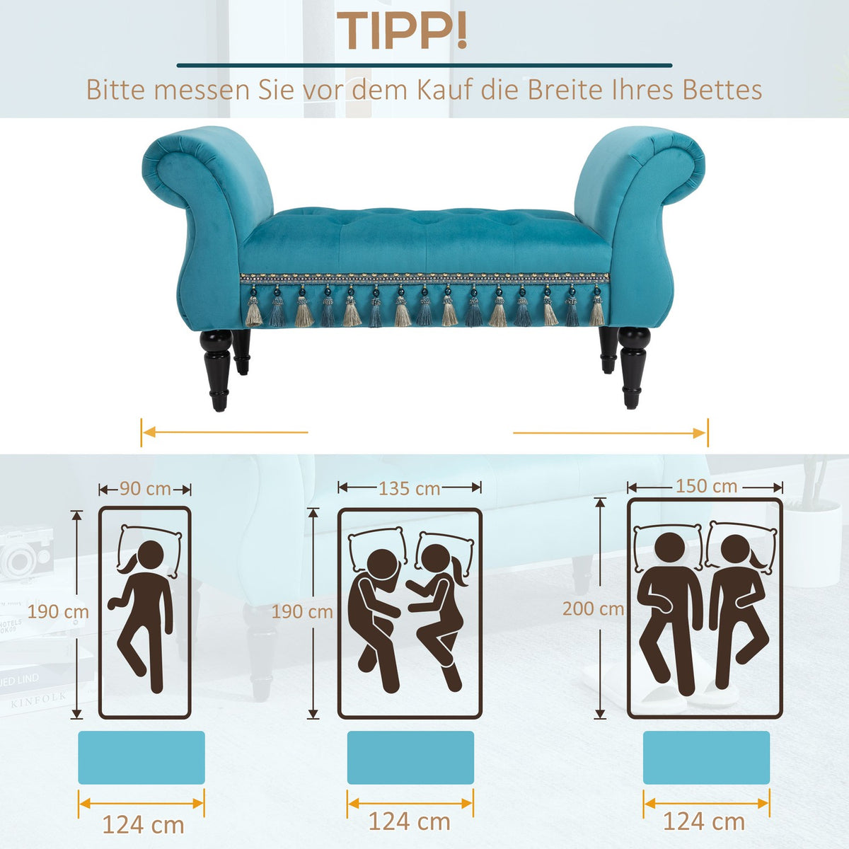Bench Luxury Upholstered Bench Stool Bench Made Of Polyester And Rubber Foam Stylish Blue 117 X 40 X 58 Cm