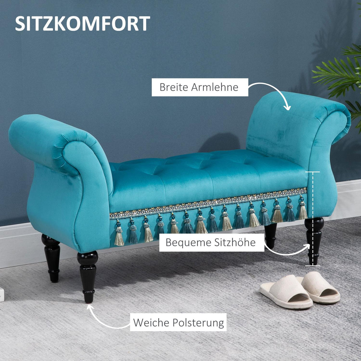 Bench Luxury Upholstered Bench Stool Bench Made Of Polyester And Rubber Foam Stylish Blue 117 X 40 X 58 Cm