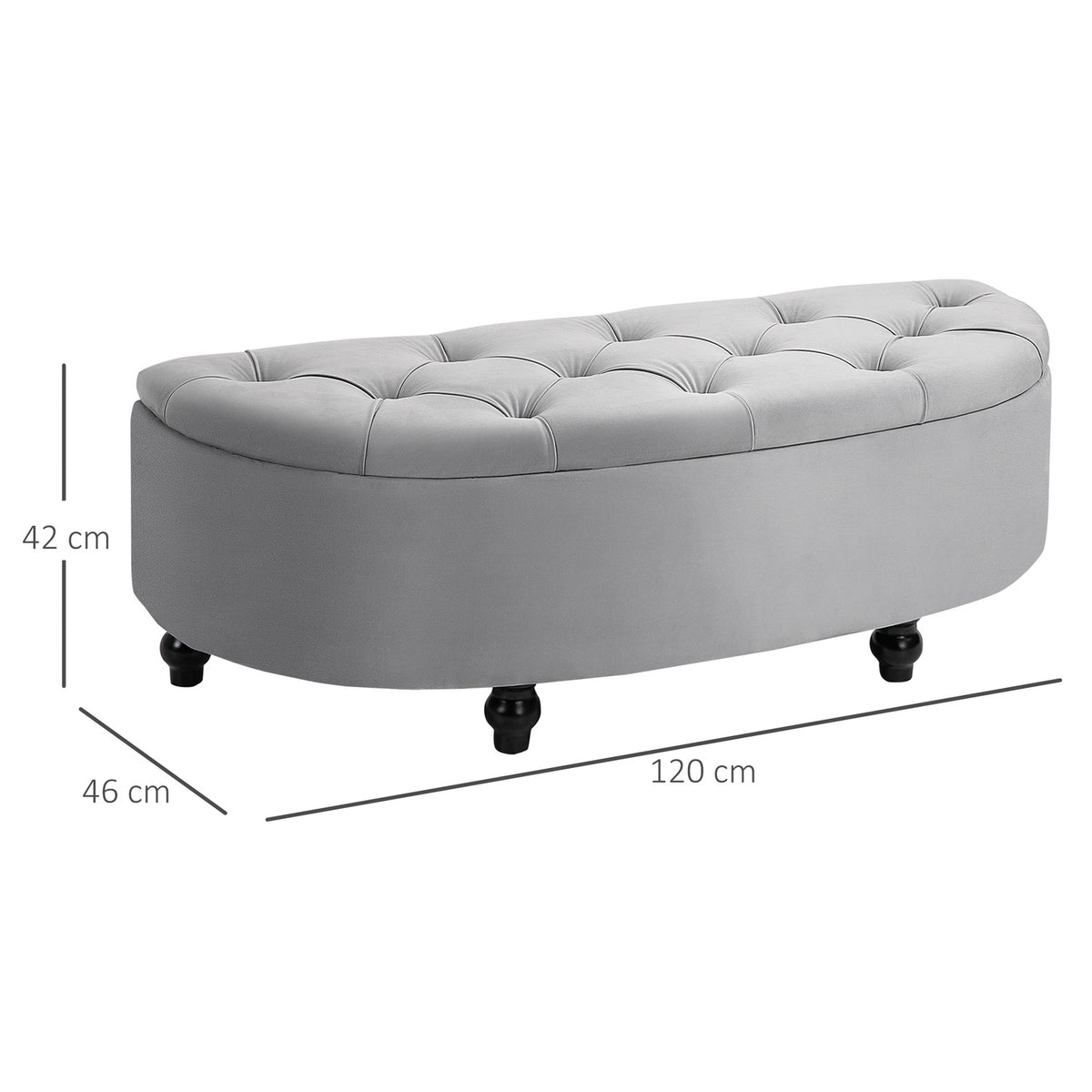 Bench Storage Stool Storage Box Footstool Velvet Touch Rubber Wood Gray Bedroom