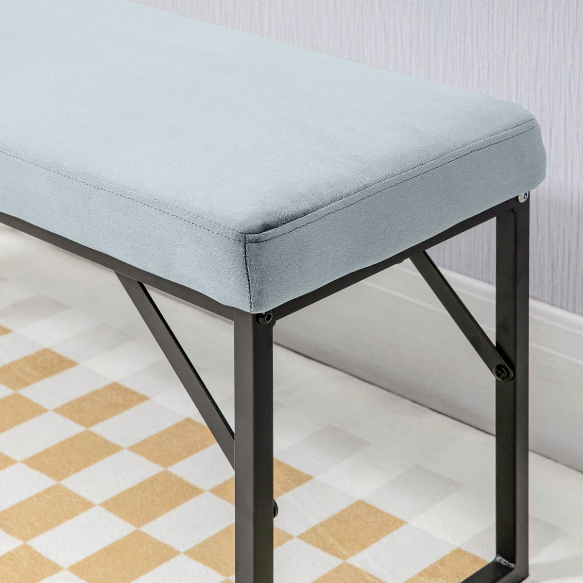 Bench, Upholstered Bench, Bed Bench In Velvet Look, Make-Up Bench, Hallway Bench For Living Room, Bedroom, Load Capacity Up To 200 Kg, Steel, Blue