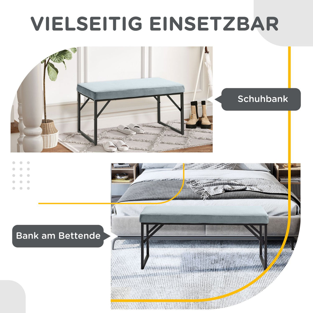 Bench, Upholstered Bench, Bed Bench In Velvet Look, Make-Up Bench, Hallway Bench For Living Room, Bedroom, Load Capacity Up To 200 Kg, Steel, Blue