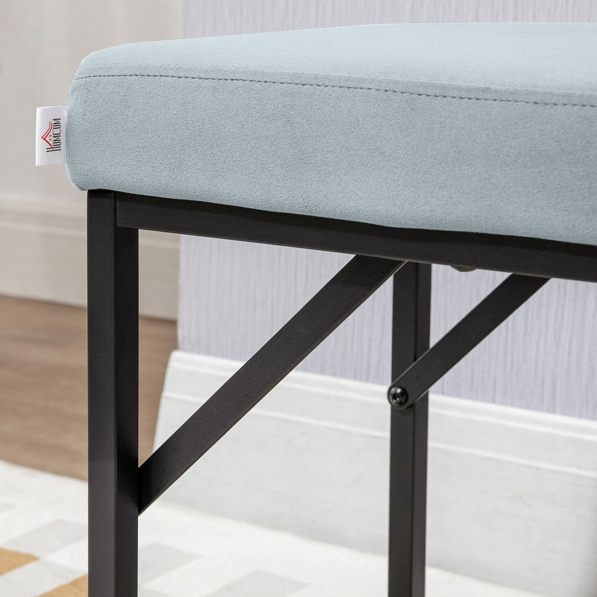 Bench, Upholstered Bench, Bed Bench In Velvet Look, Make-Up Bench, Hallway Bench For Living Room, Bedroom, Load Capacity Up To 200 Kg, Steel, Blue