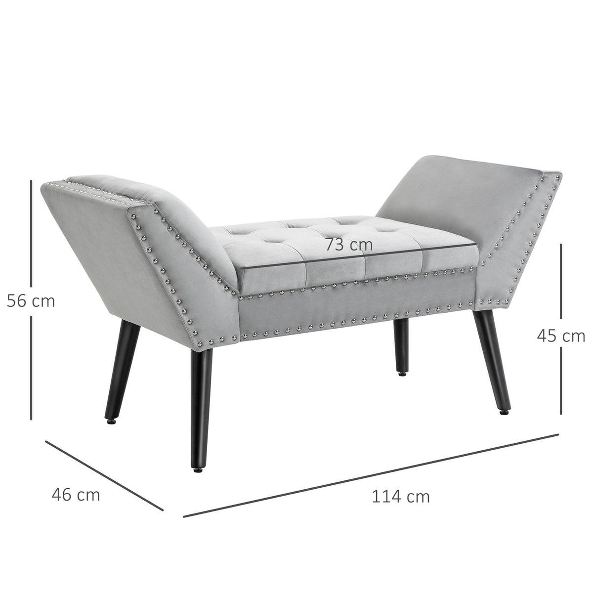 Bench Upholstered Bench Modern, Bed Bench With Buttons, Rubber Wood, Velvet, Light Gray, 114X46X56Cm