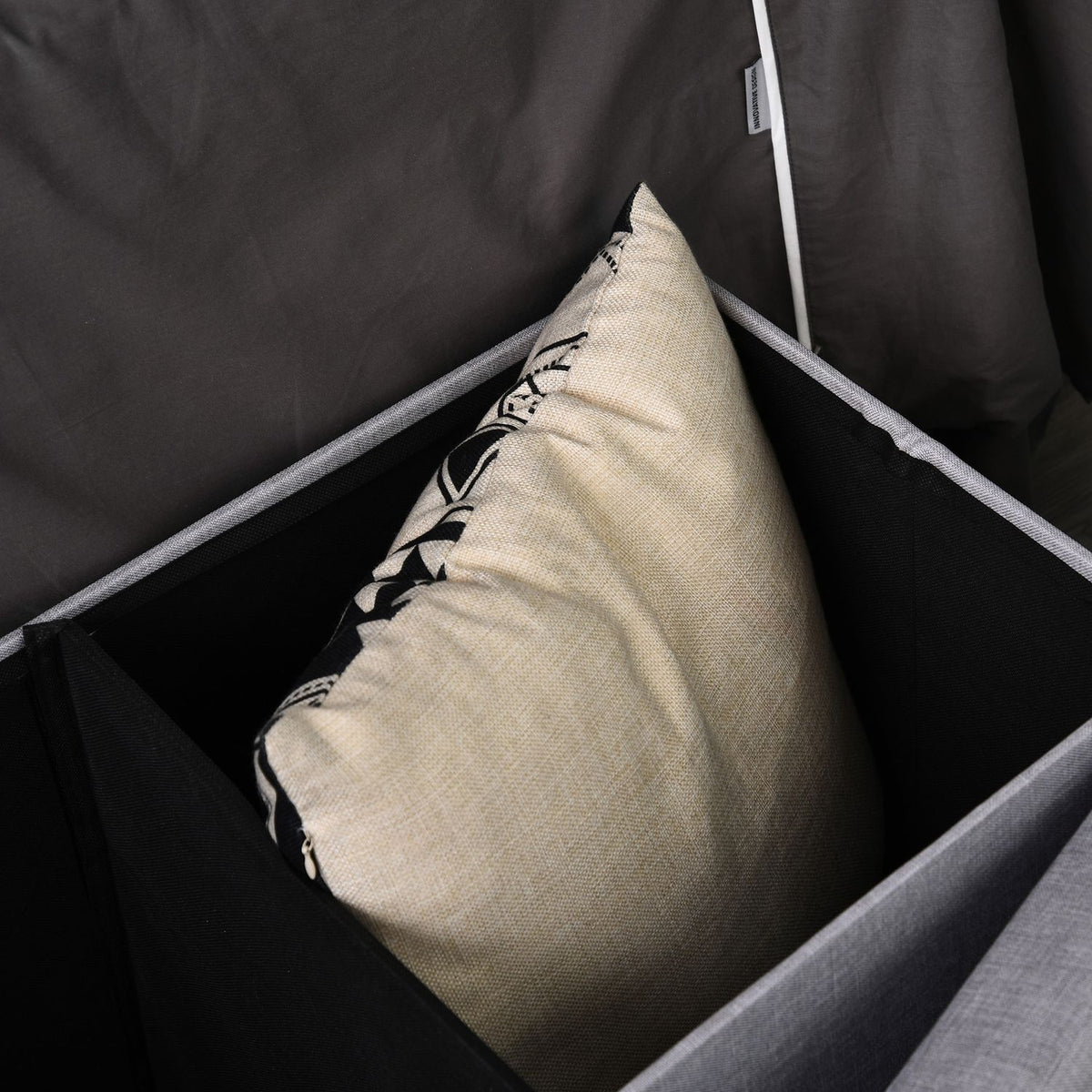 Bench Upholstered Bench With Storage Space And Divider, Foldable, Burlap, Gray, 110X38X38Cm