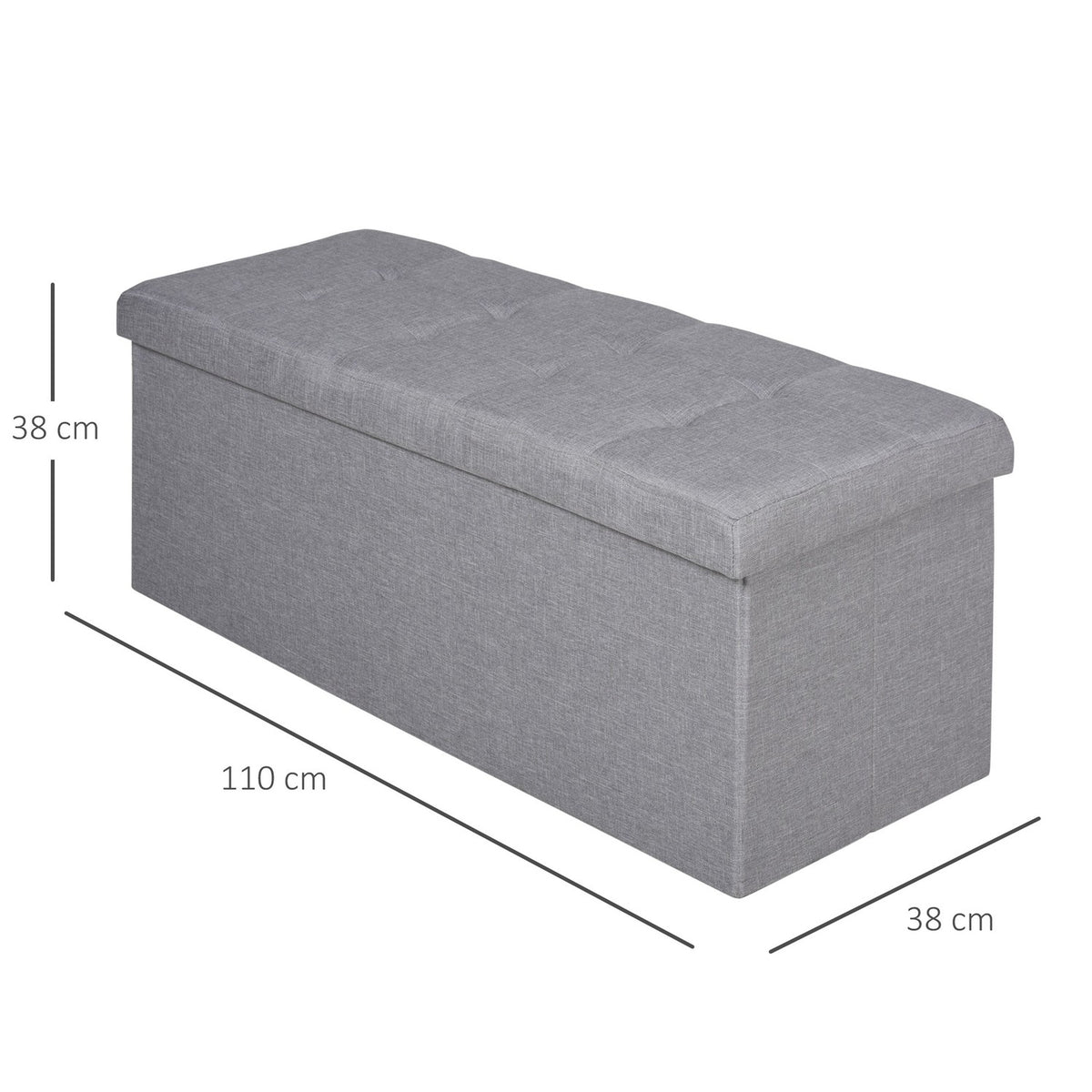 Bench Upholstered Bench With Storage Space And Divider, Foldable, Burlap, Gray, 110X38X38Cm