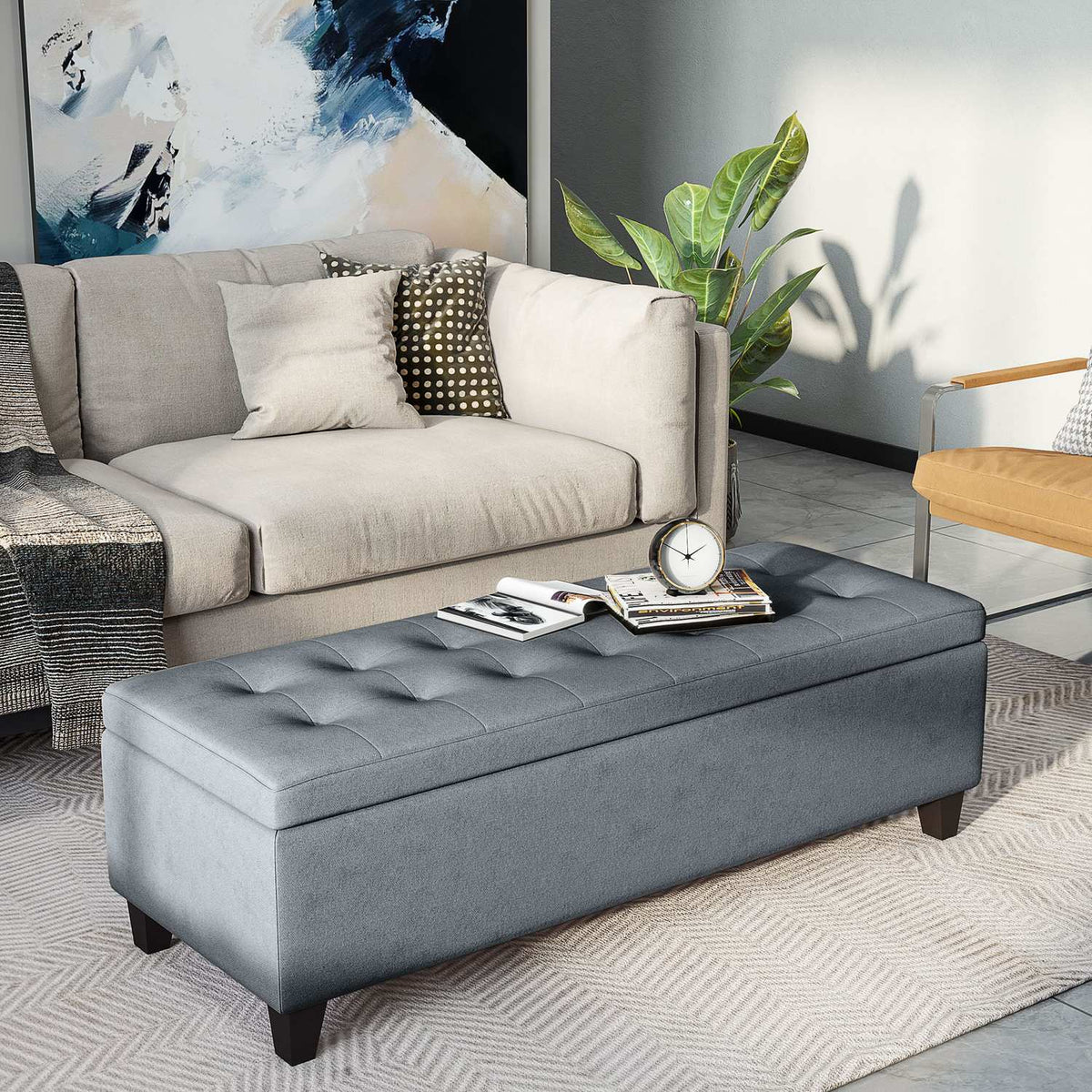 Bench, Upholstered Bench With Storage Space, Bed Bench With Lid, Linen Look, Chest Bench, Storage Bench For Living Room, Bedroom, Grey
