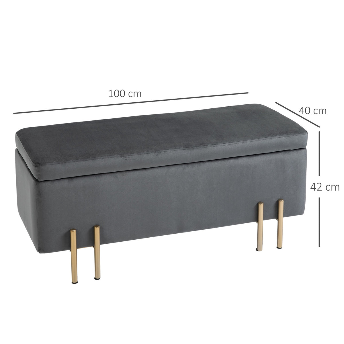 Bench Upholstered Bench With Storage Space, Chest Bench, Dark Gray, Fabric Metal Rubber Wood, 100X40X42Cm