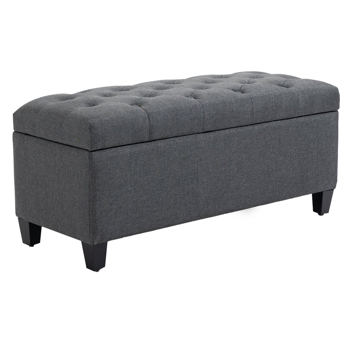 Bench Upholstered Bench With Storage Space, Chest Bench, Linen-Like Polyester, Rubber Wood, Dark Grey, 100 X 40 X 44 Cm