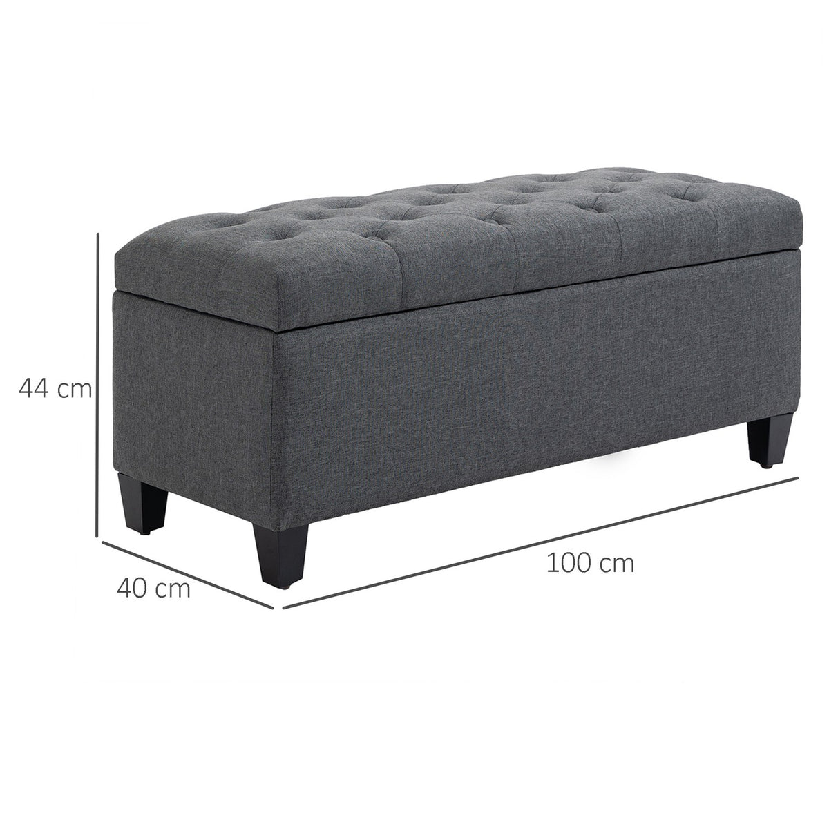 Bench Upholstered Bench With Storage Space, Chest Bench, Linen-Like Polyester, Rubber Wood, Dark Grey, 100 X 40 X 44 Cm
