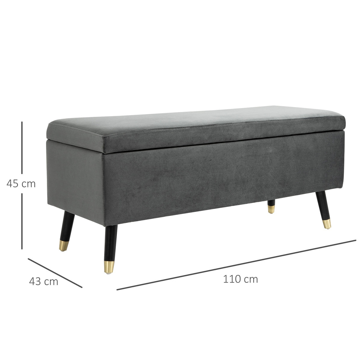 Bench, Upholstered Bench With Storage Space, Chest Bench, Metal, Foam, Rubber Wood, Charcoal Gray, 110 X 43 X 45 Cm
