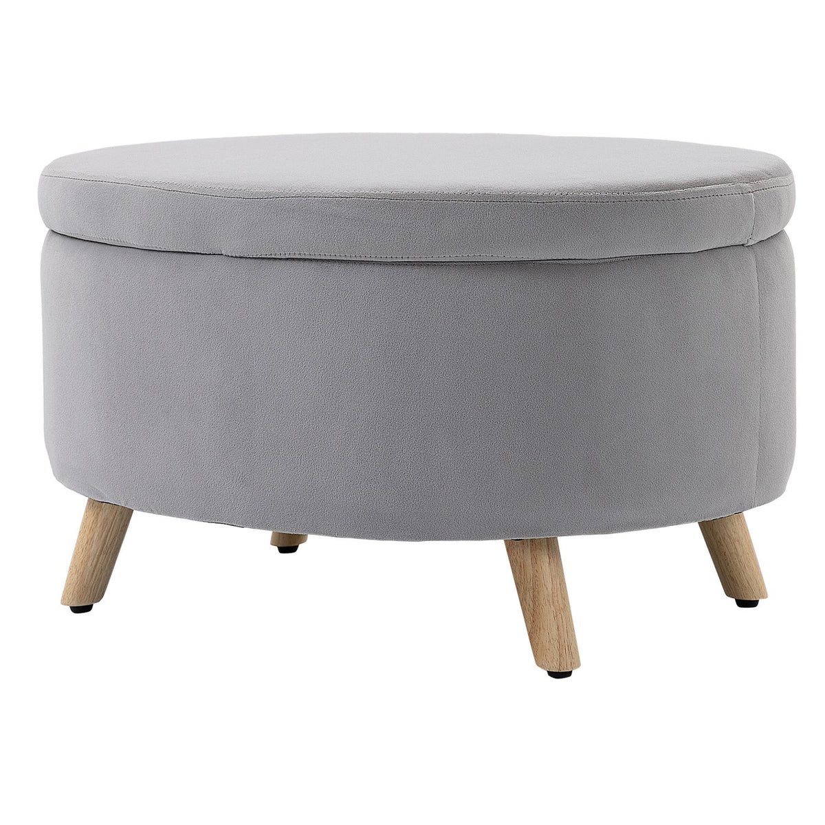 Bench Upholstered Bench with Storage Space Oval Shape Stool Hallway Bedroom Living Room Velvety Polyester Rubber Wood Light Gray 71 x 51.5 x 42 cm