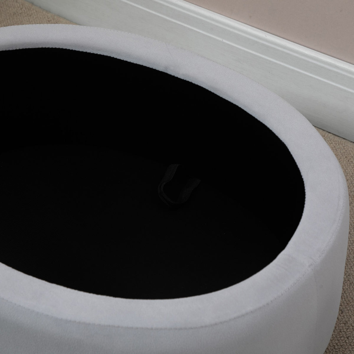 Bench Upholstered Bench with Storage Space Oval Shape Stool Hallway Bedroom Living Room Velvety Polyester Rubber Wood Light Gray 71 x 51.5 x 42 cm