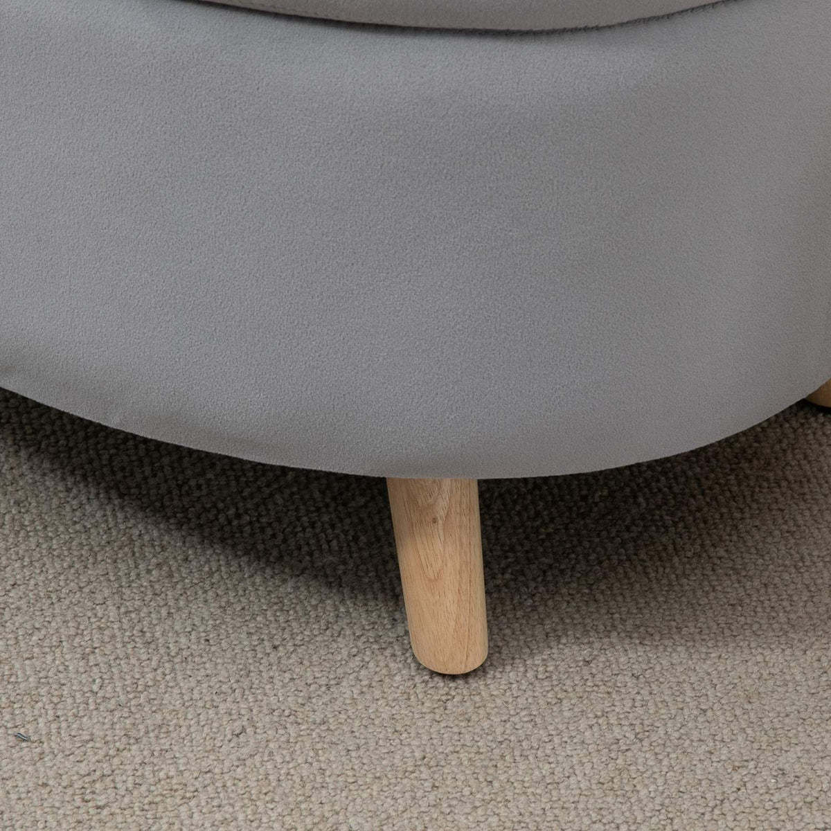 Bench Upholstered Bench with Storage Space Oval Shape Stool Hallway Bedroom Living Room Velvety Polyester Rubber Wood Light Gray 71 x 51.5 x 42 cm