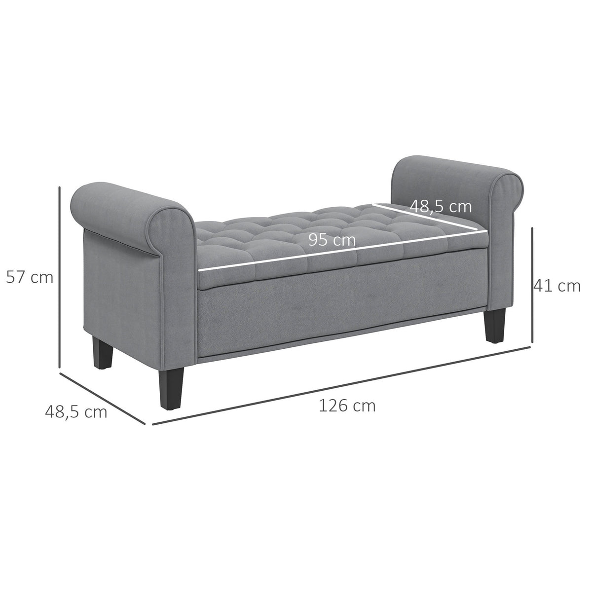 Bench With Storage Space, Upholstered Bench, Bed Bench, In Velvet Look, Hallway Bench For Bedroom, Load Capacity Up To 120 Kg, Gray, 126 X 48.5 X 57 Cm
