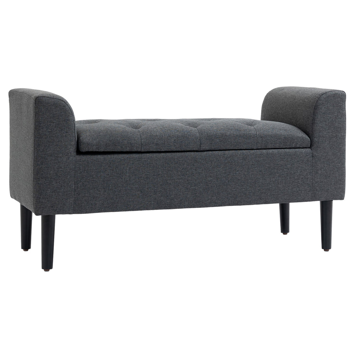 Bench With Storage Space, Upholstered Bench, Stool, Seat Chest, Load Capacity Up To 130 Kg, Linen Touch, Rubber Wood, Dark Gray, 116 X 44 X 58 Cm