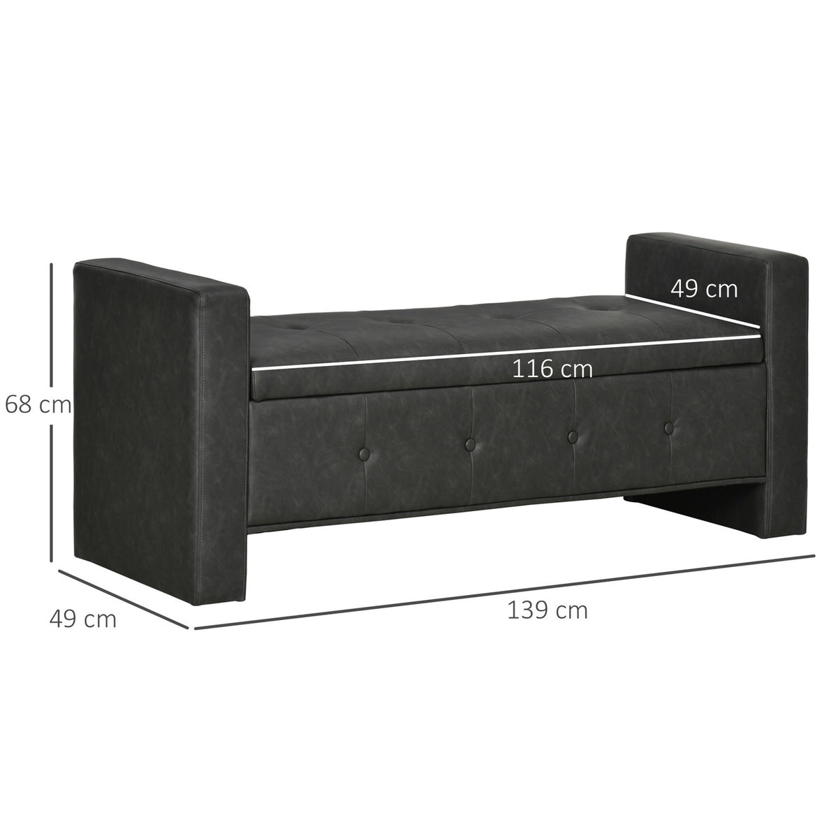 Bench With Storage Space Upholstered Bench With Soft-Close Hinges & Armrest, Pu Cover, For Bedroom/Living Room, 139X49X68Cm