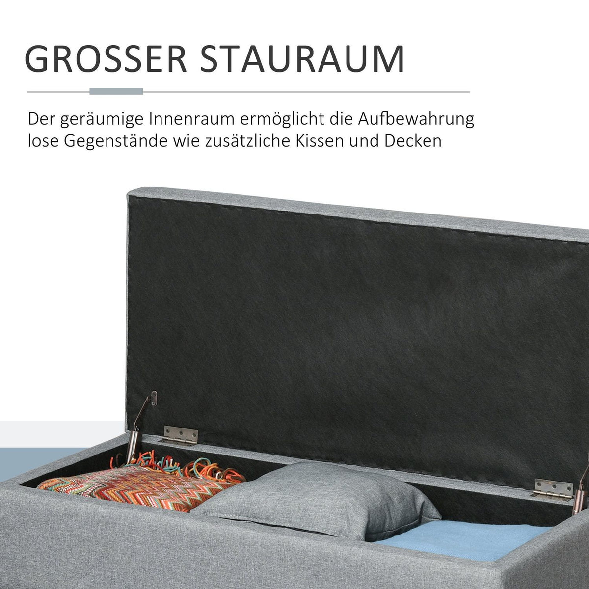Bench With Storage Space, Upholstered Stool, Load Capacity Up To 120 Kg, Removable Tray, Polyester, Foam, Beige