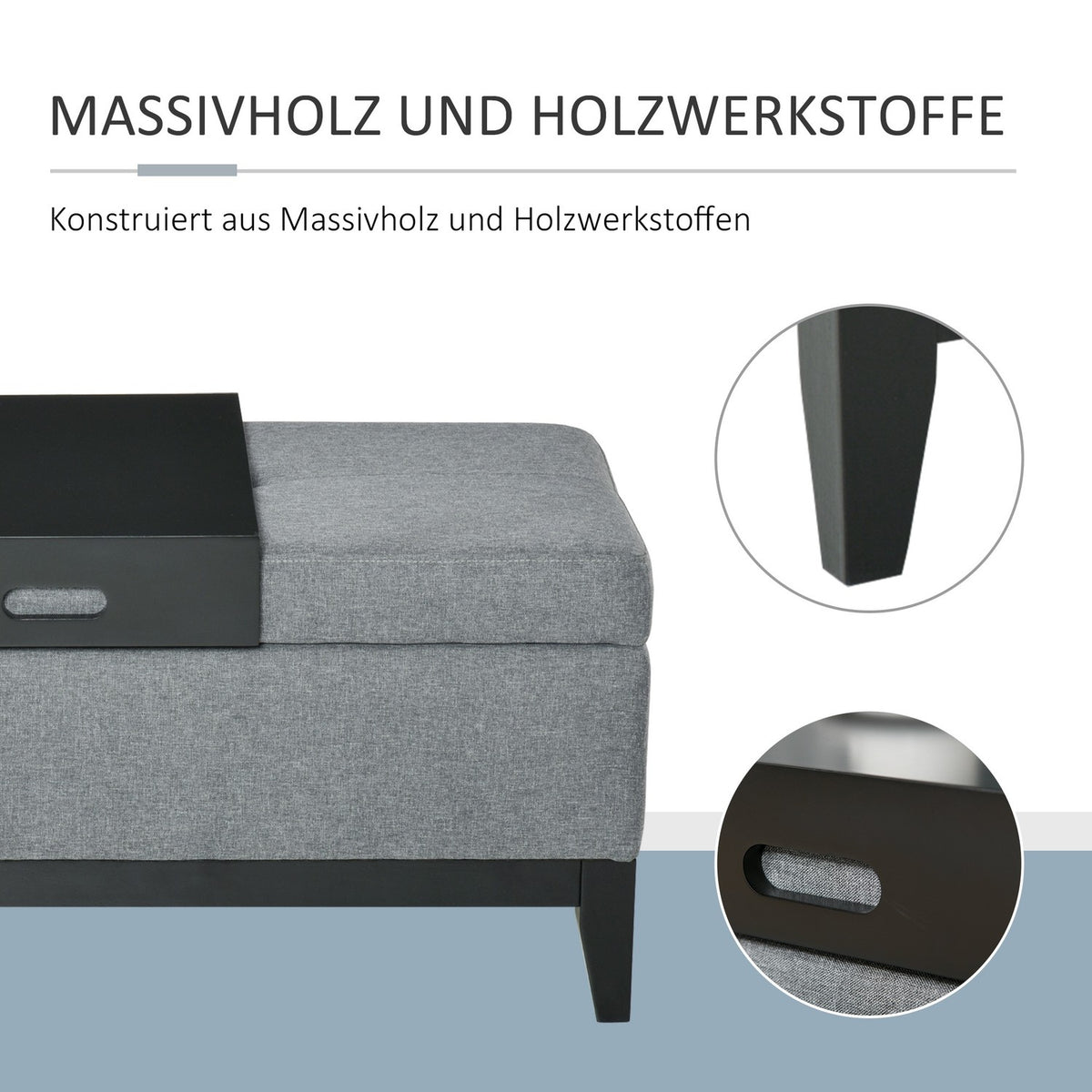 Bench With Storage Space, Upholstered Stool, Load Capacity Up To 120 Kg, Removable Tray, Polyester, Foam, Beige