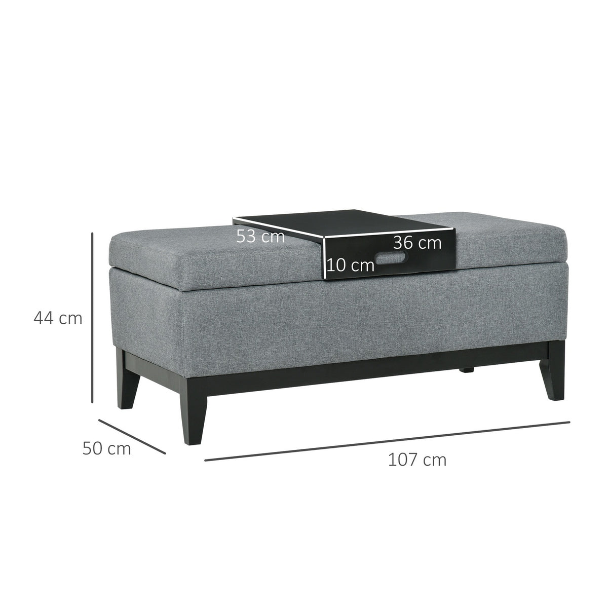 Bench With Storage Space, Upholstered Stool, Load Capacity Up To 120 Kg, Removable Tray, Polyester, Foam, Beige