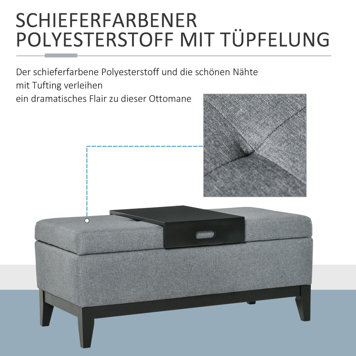Bench With Storage Space, Upholstered Stool, Load Capacity Up To 120 Kg, Removable Tray, Polyester, Foam, Beige
