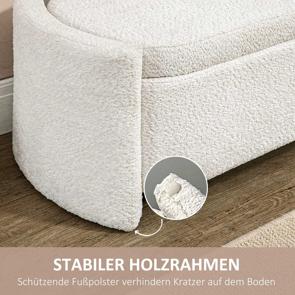 Bench, bed bench with storage space, upholstered bench with lid, velvet look, storage bench, cream, 105 x 44 x 45.5 cm