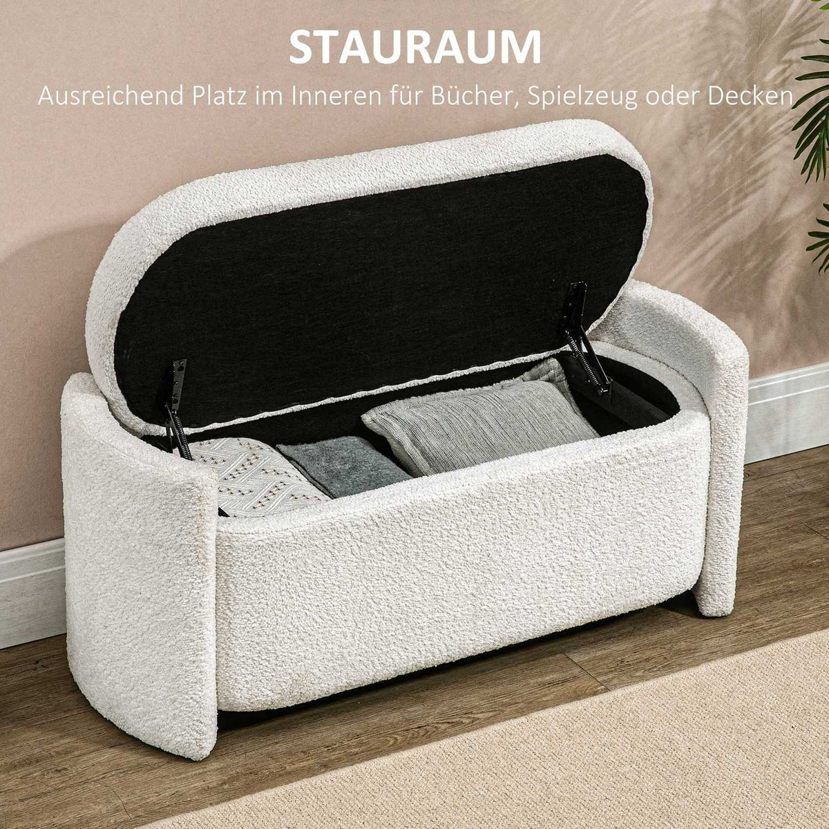 Bench, bed bench with storage space, upholstered bench with lid, velvet look, storage bench, cream, 105 x 44 x 45.5 cm