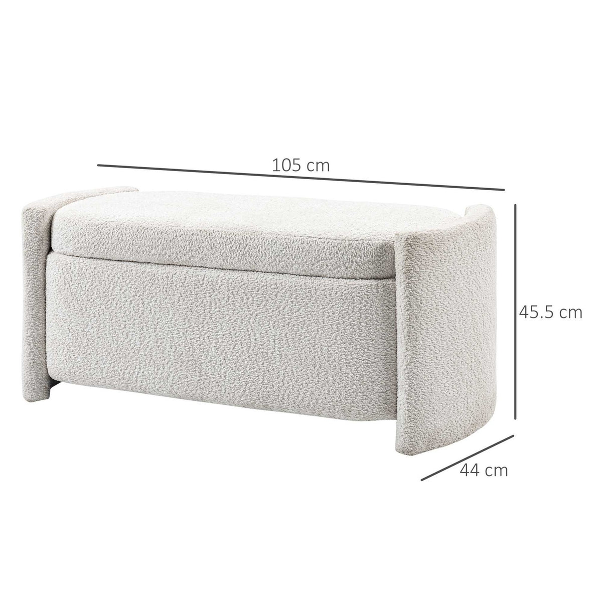 Bench, bed bench with storage space, upholstered bench with lid, velvet look, storage bench, cream, 105 x 44 x 45.5 cm