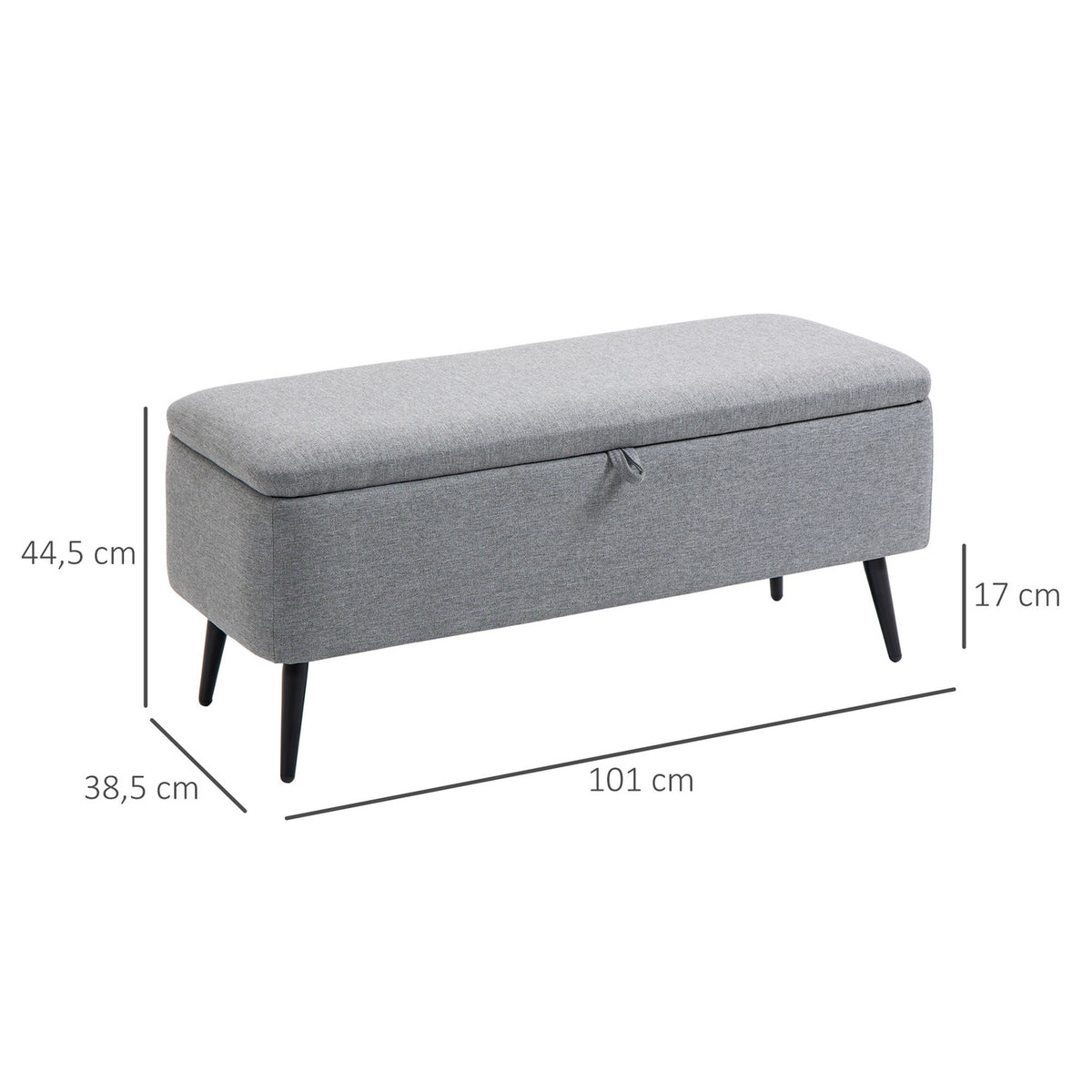 Bench, can hold up to 150 kg, upholstered bench with storage space, bed bench with steel legs for living room, hallway, bedroom, 101x38.5x44.5cm