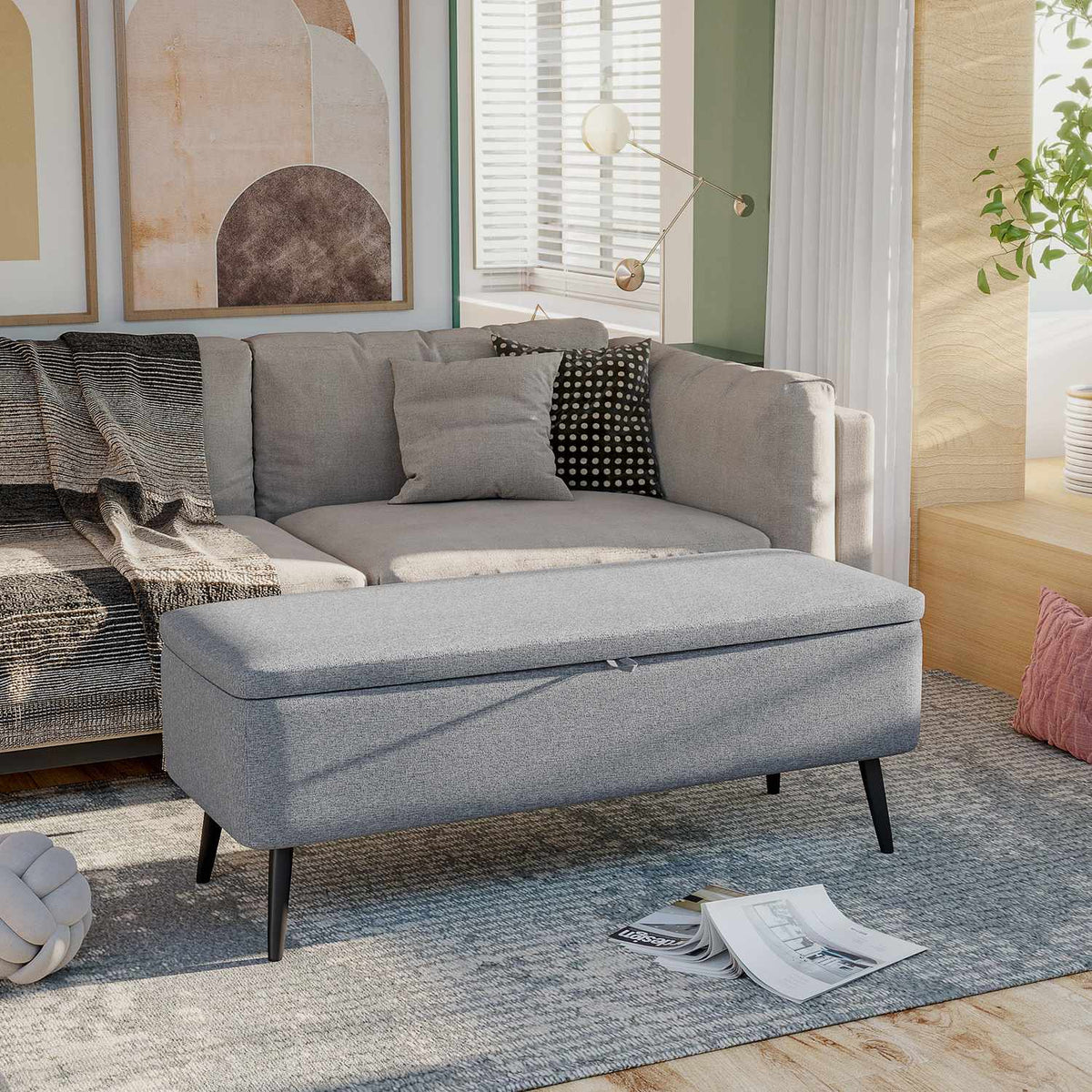 Bench, can hold up to 150 kg, upholstered bench with storage space, bed bench with steel legs for living room, hallway, bedroom, 101x38.5x44.5cm
